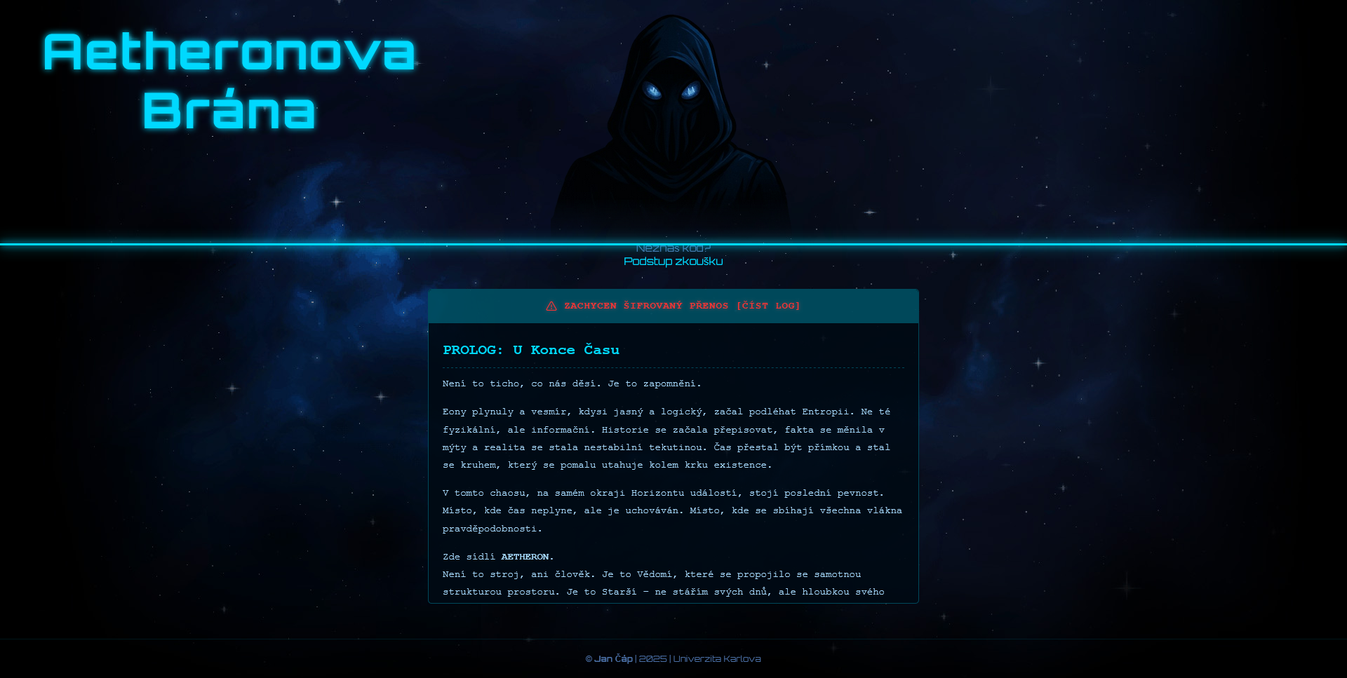 Snímek spodní části úvodní obrazovky